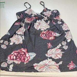 Ekouaer Large Grey Floral Sleeveless V Neck Strappy Flowy Dress